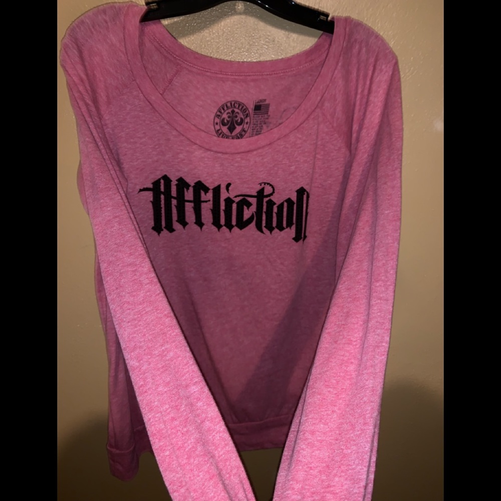 Affliction Pink Long Sleeve Tee with Black Logo